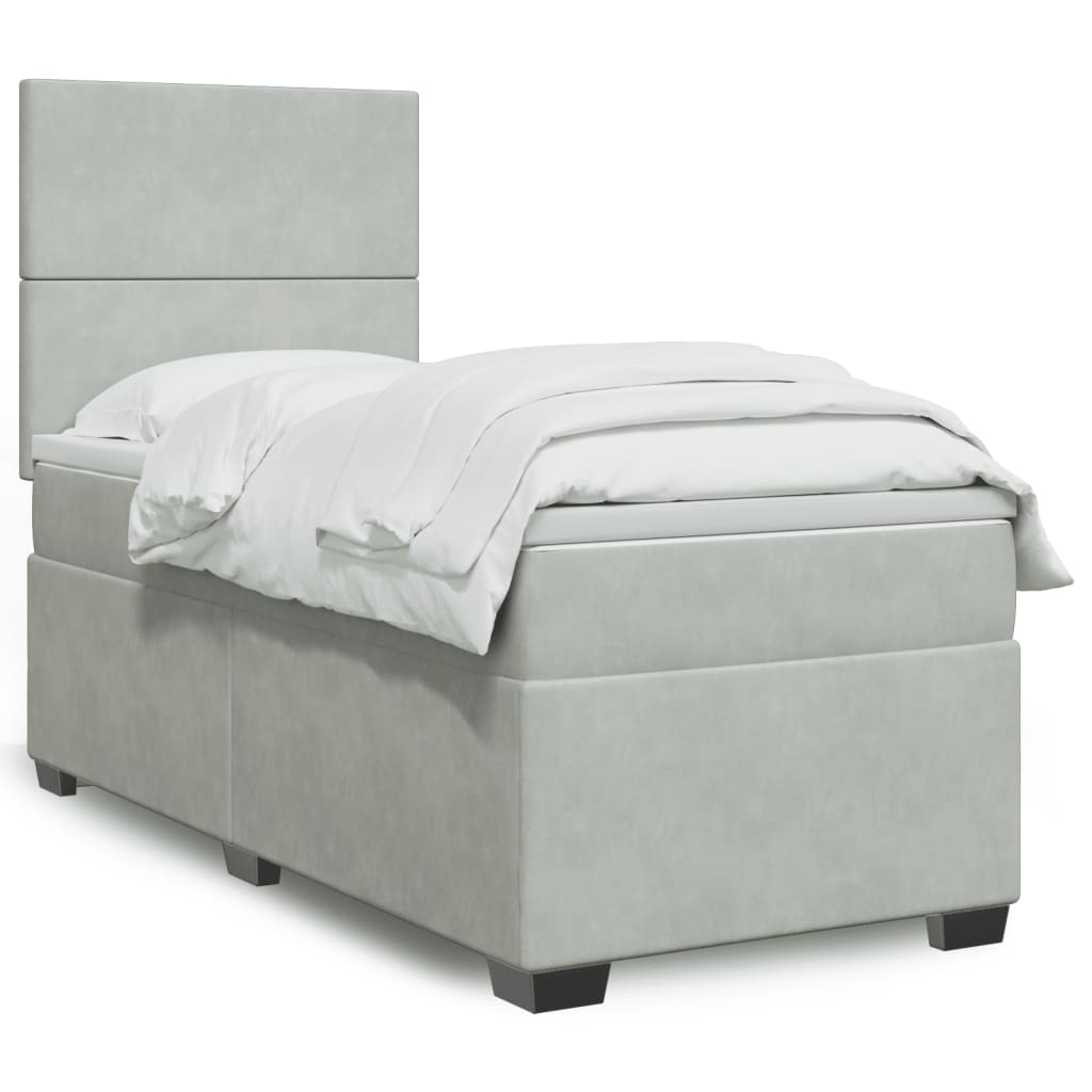 Cama com molas/colchão 90x190 cm veludo cinza-claro