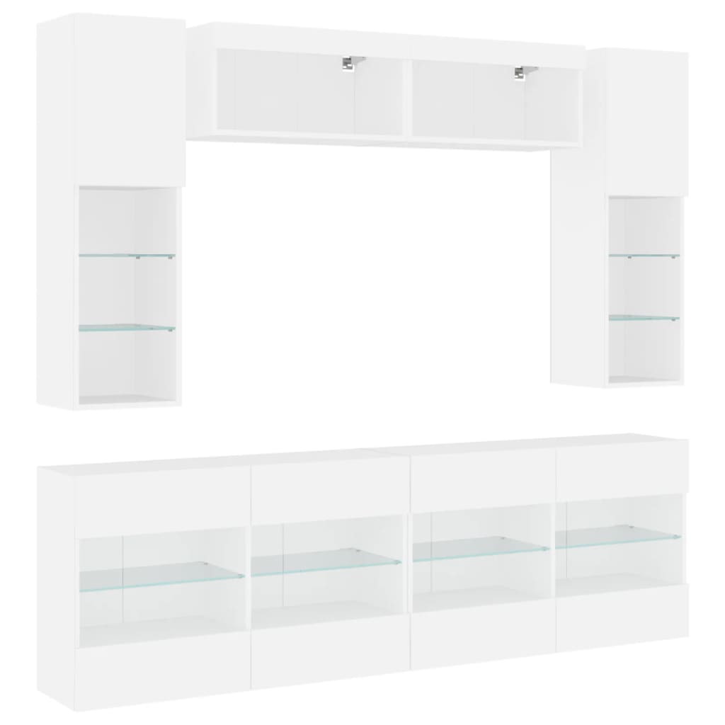 6 Pcs conjunto de móveis de parede para TV com luzes LED branco
