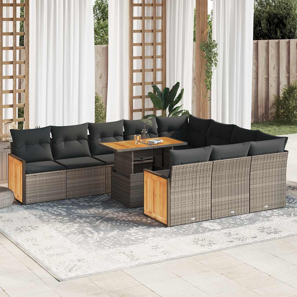 11 Pcs conjunto sofás de jardim c/ almofadões vime PE/acácia
