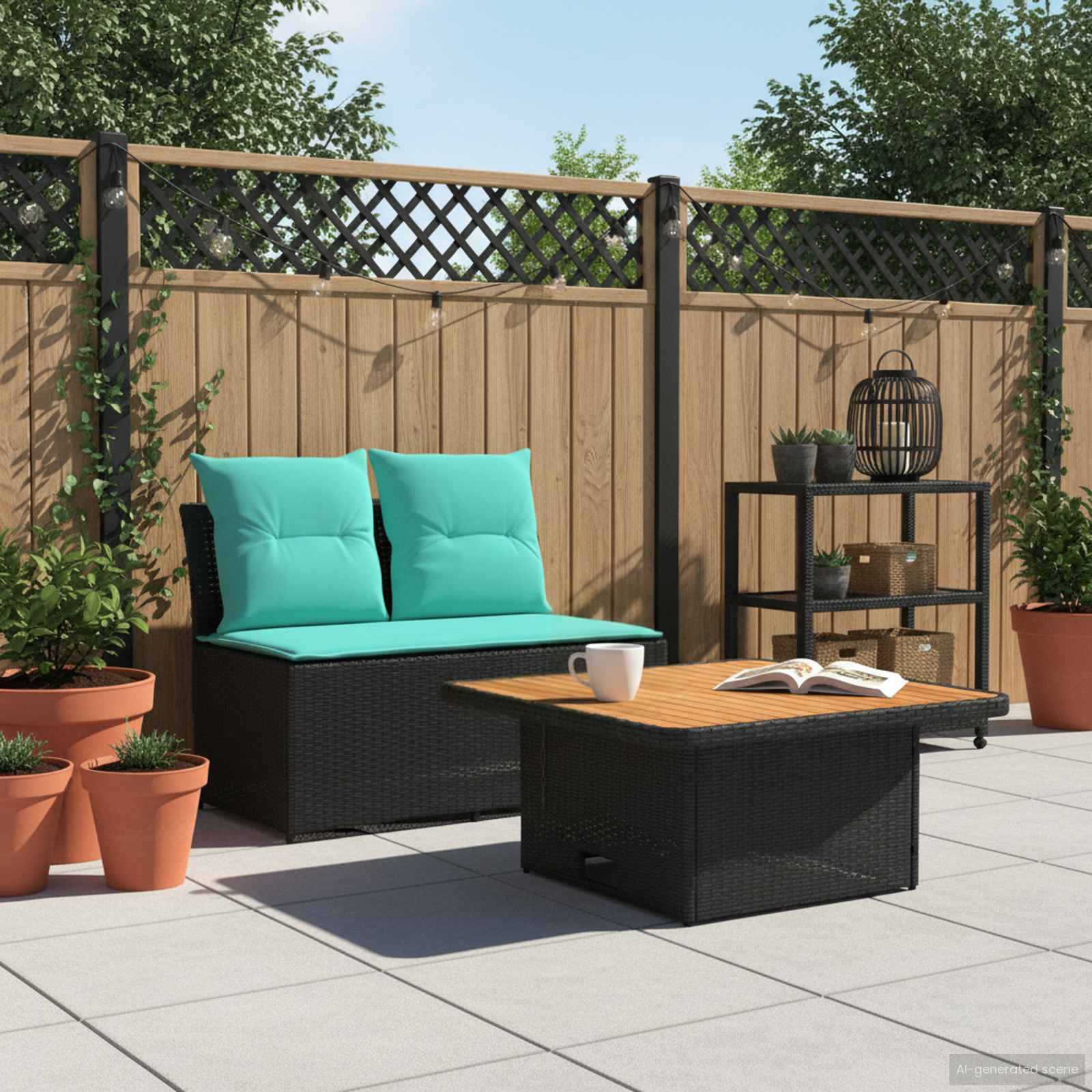 2 Peça sofá do meio para jardim com mesa elevatória vime PE
