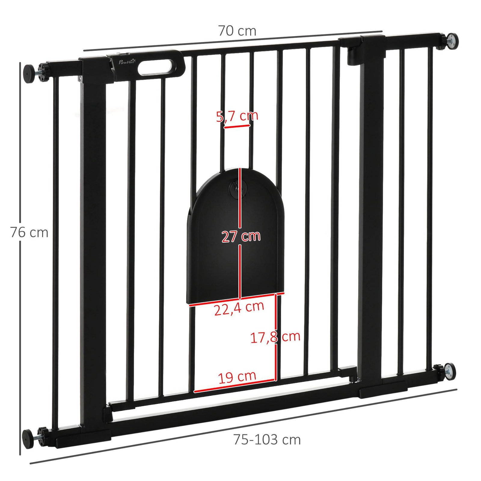 Barreira de Segurança de Cães Animais de Estimação para Escadas e Portas 75-103cm com 2 Extensões Fechamento Automático e Sistem