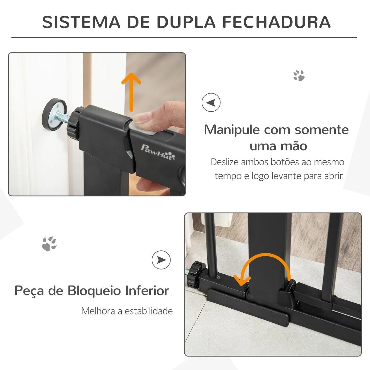 Barreira de Segurança de Cães Animais de Estimação para Escadas e Portas 75-103cm com 2 Extensões Fechamento Automático e Sistem