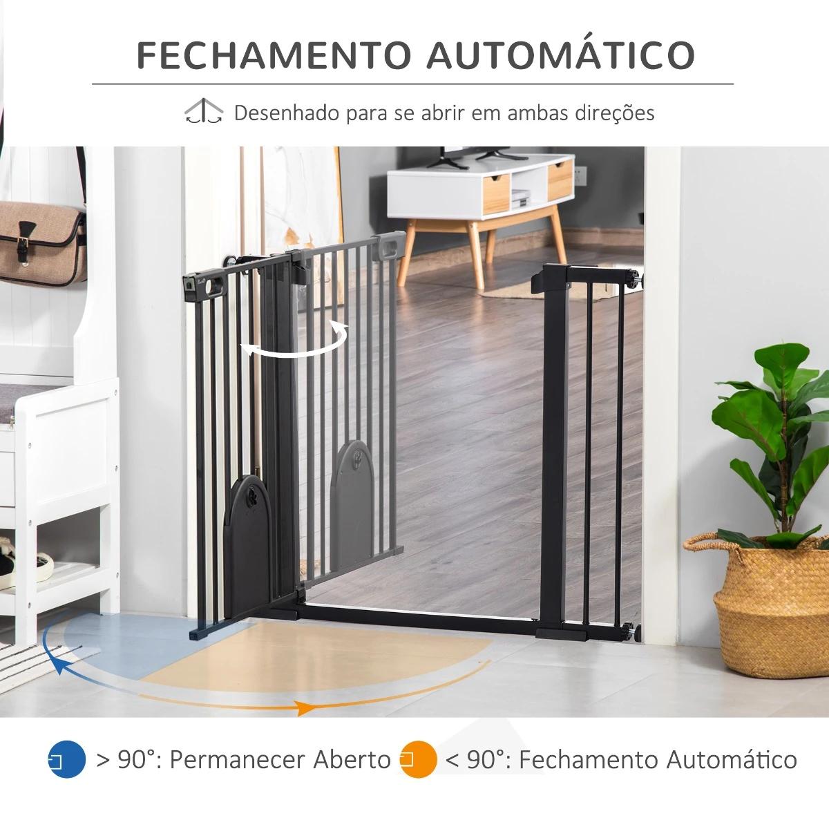 Barreira de Segurança de Cães Animais de Estimação para Escadas e Portas 75-103cm com 2 Extensões Fechamento Automático e Sistem