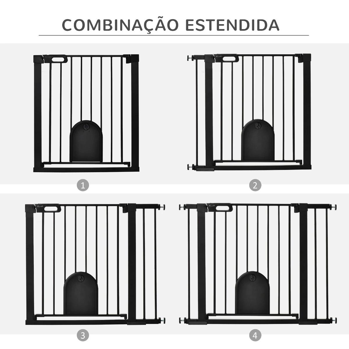 Barreira de Segurança de Cães Animais de Estimação para Escadas e Portas 75-103cm com 2 Extensões Fechamento Automático e Sistem