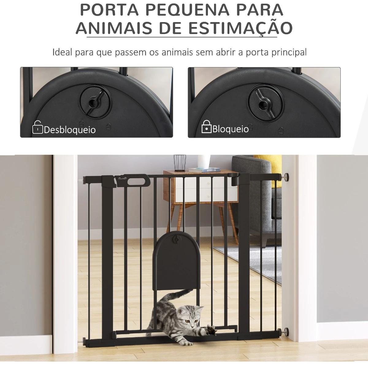 Barreira de Segurança de Cães Animais de Estimação para Escadas e Portas 75-103cm com 2 Extensões Fechamento Automático e Sistem