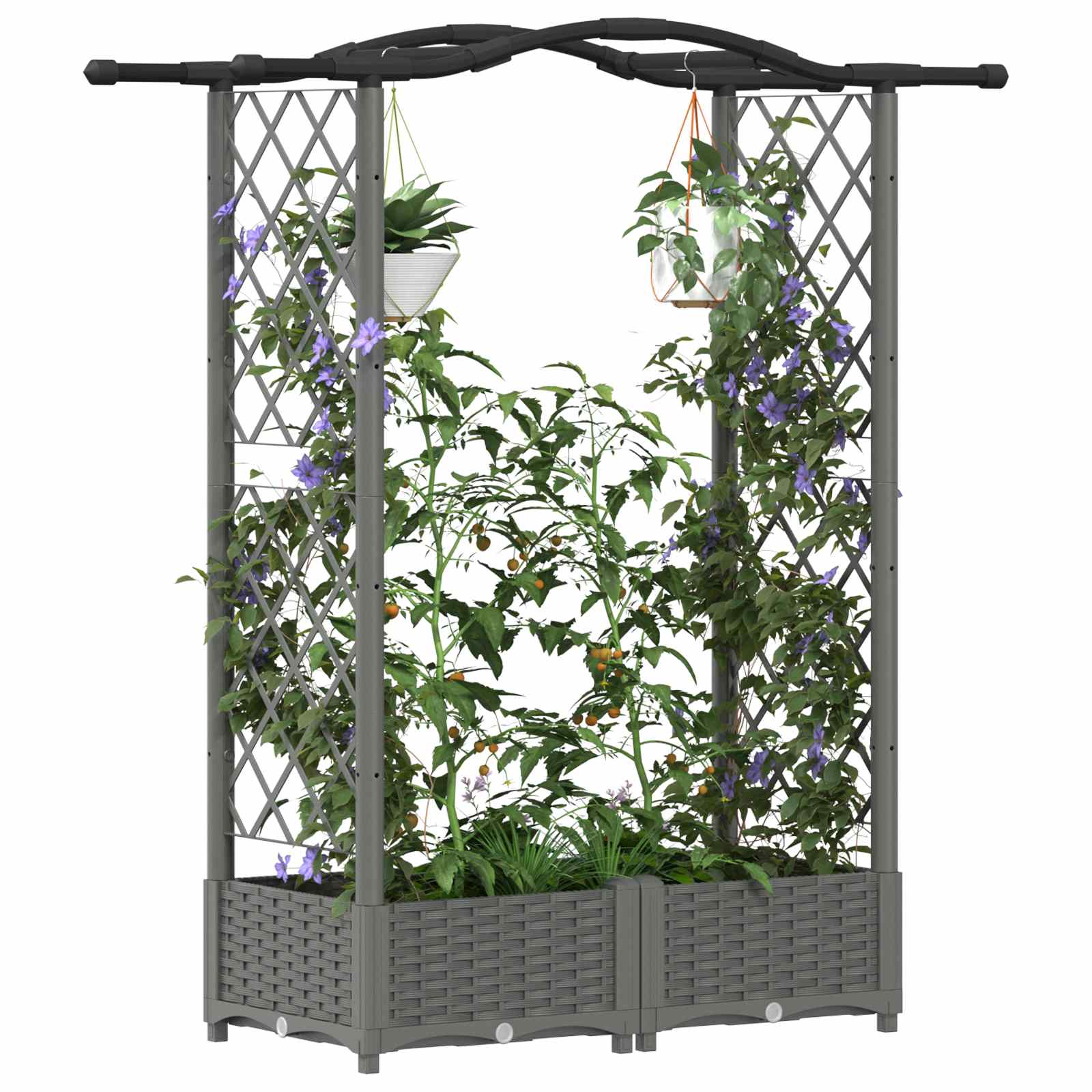Cama elevada com treliça e telhado cinzento-claro PP