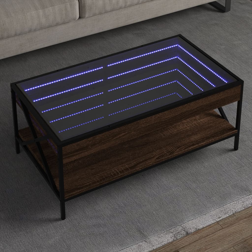Mesa de centro luzes LED infinity 90x50x38 cm carvalho castanho