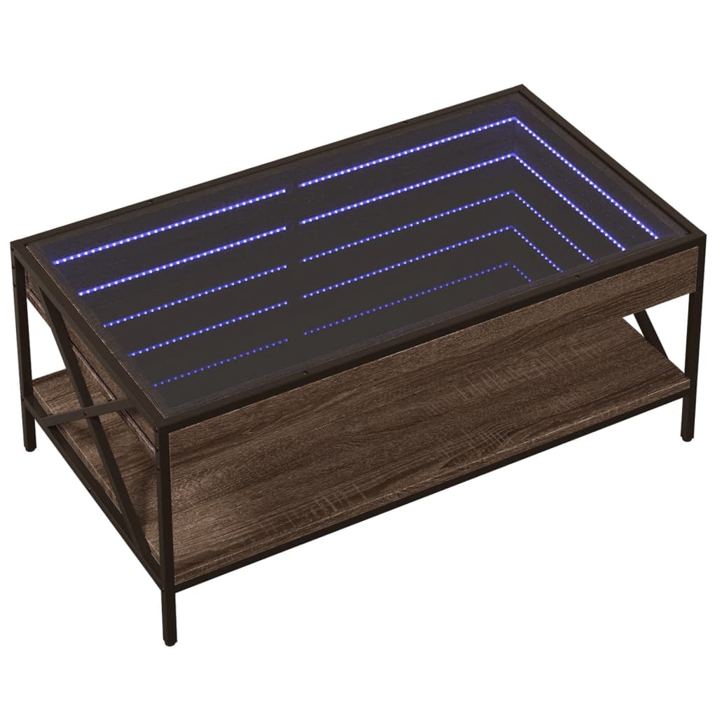 Mesa de centro luzes LED infinity 90x50x38 cm carvalho castanho