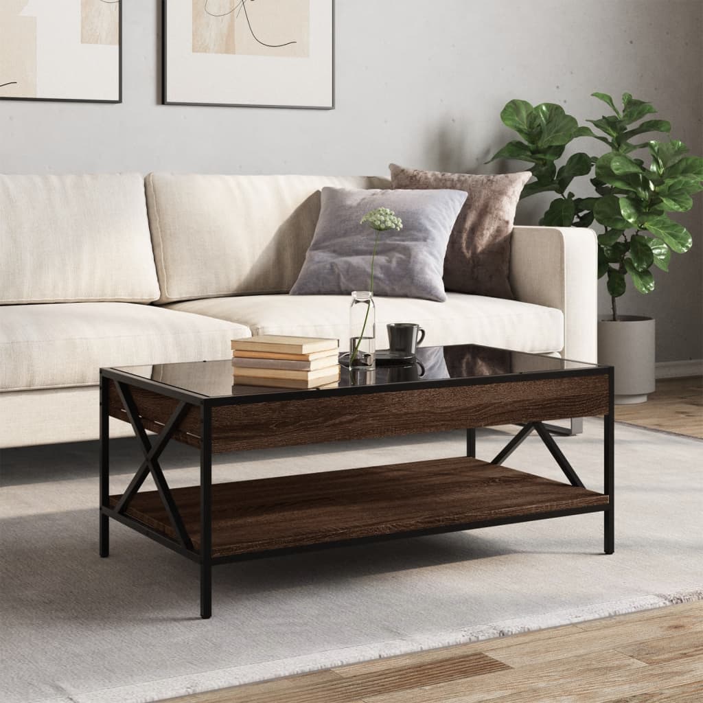 Mesa de centro luzes LED infinity 90x50x38 cm carvalho castanho