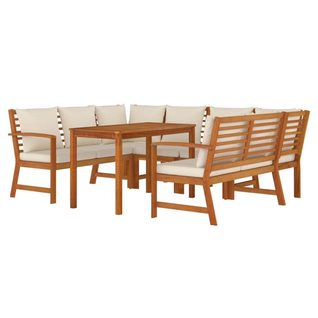 7 Pcs conjunto de jantar p/ jardim c/ almofadões acácia maciça