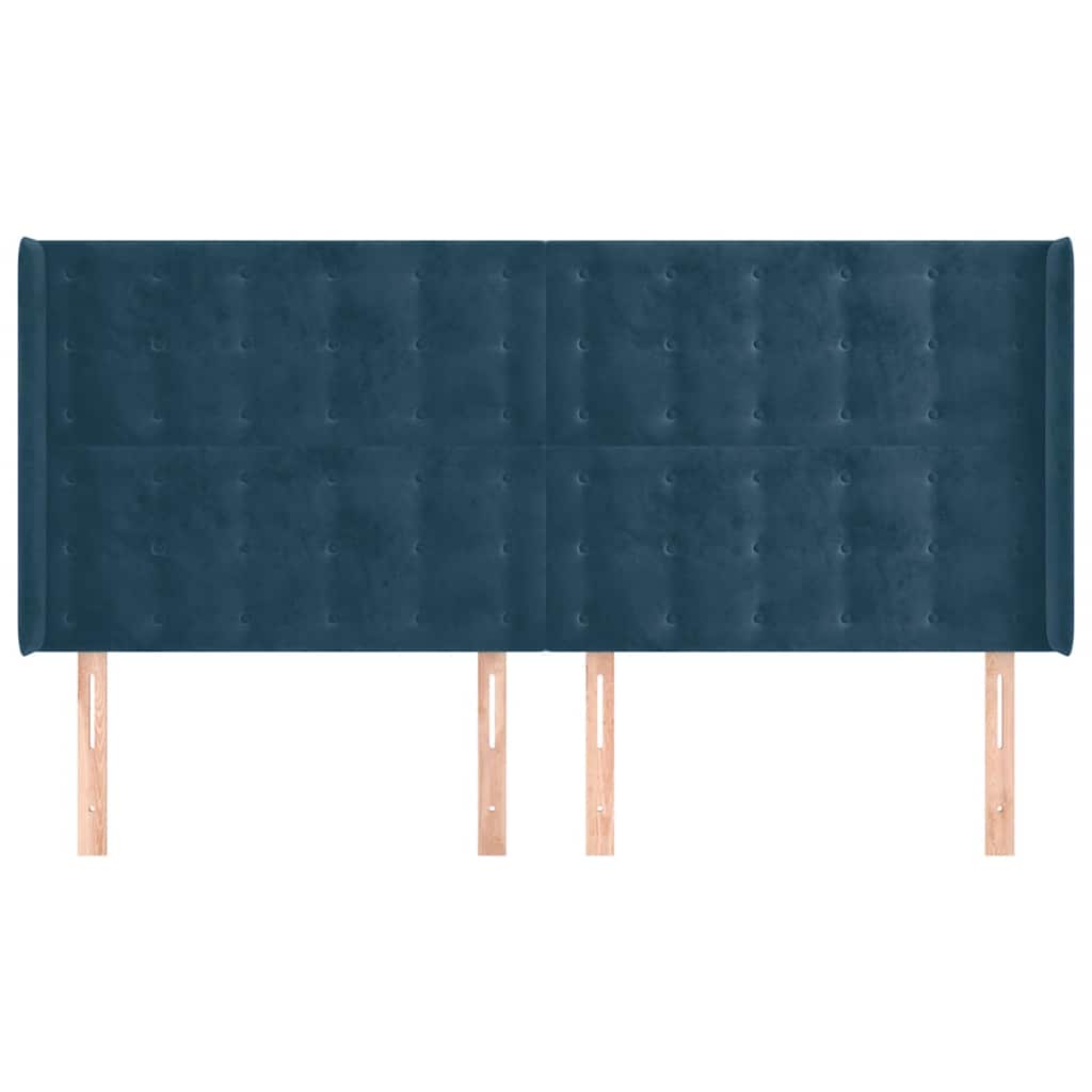 Cabeceira cama c/ abas veludo 163x16x118/128 cm azul-escuro