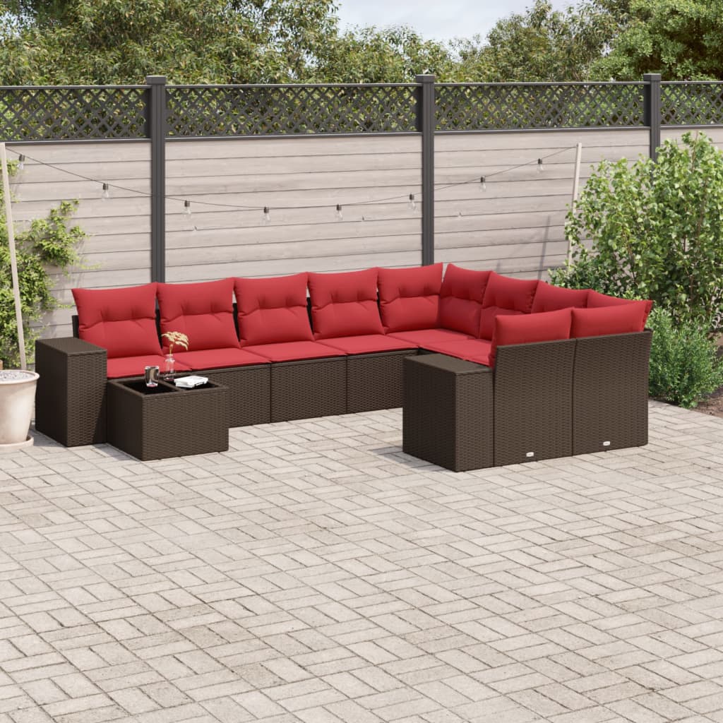 Conjunto de sofá de jardim com 10 peças e almofadas em rattan sintético marrom