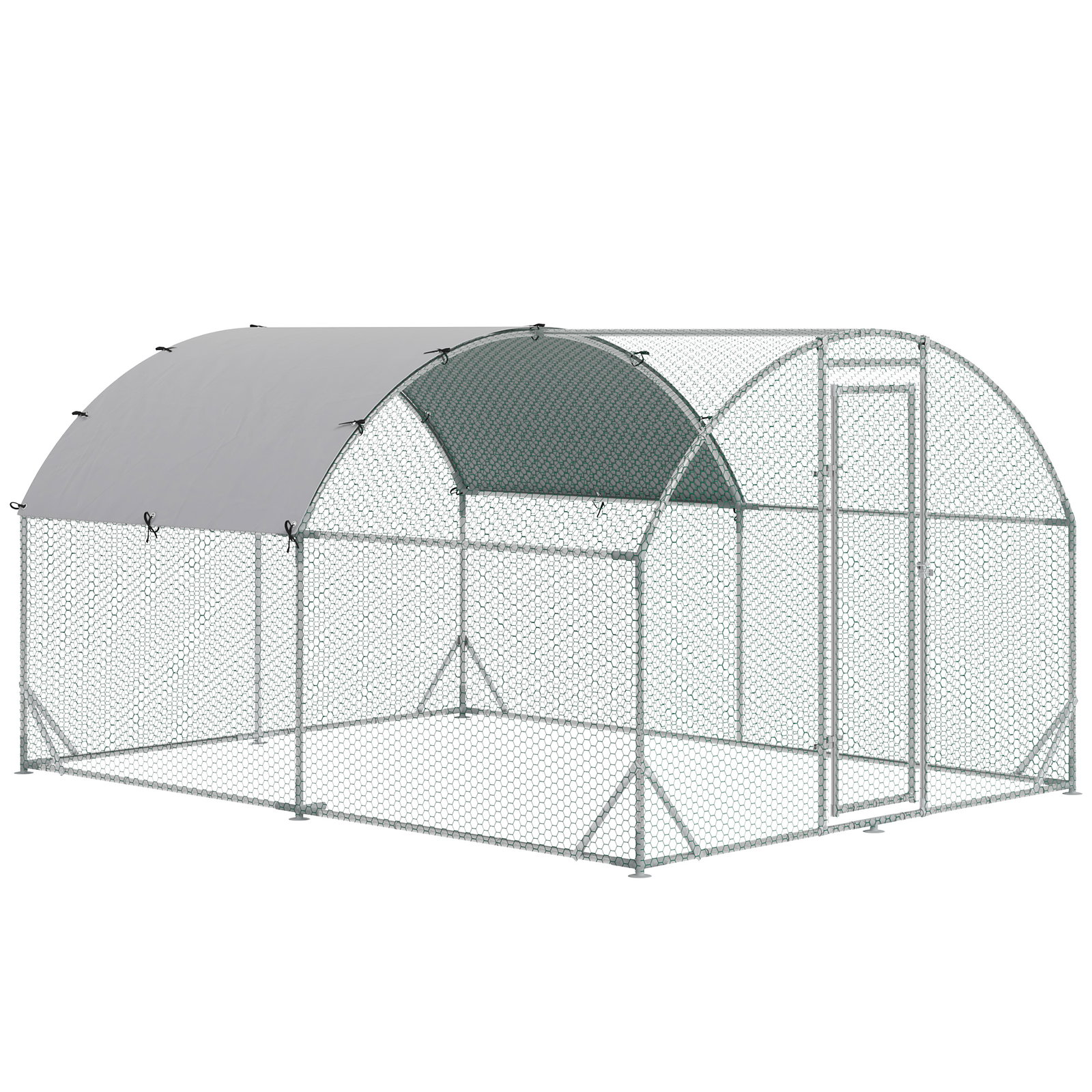 Galinheiro para exterior para 6-12 galinhas de aço galvanizado com teto de tecido oxford 2,8x3,8x1,97m prata