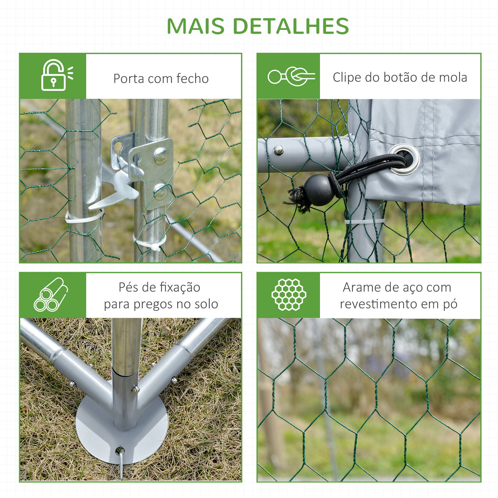 Galinheiro para exterior para 6-12 galinhas de aço galvanizado com teto de tecido oxford 2,8x3,8x1,97m prata