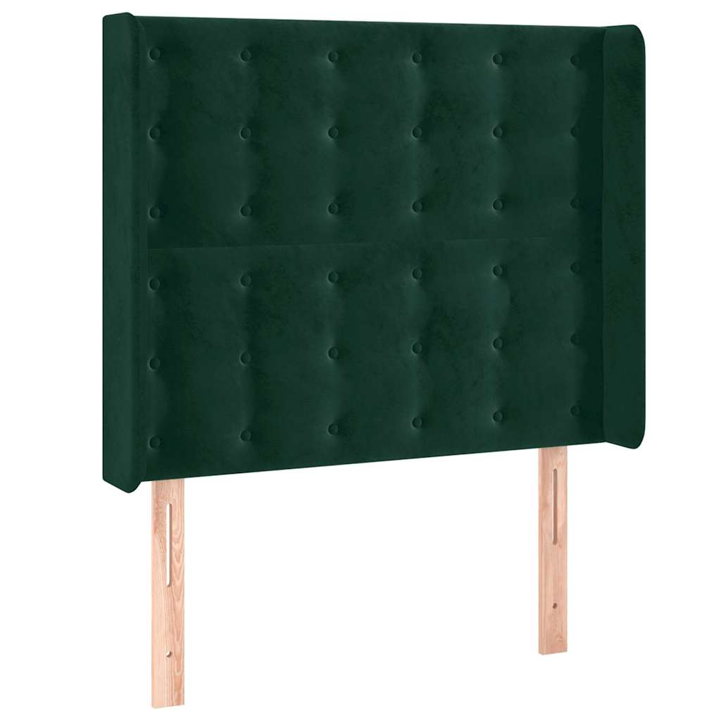 Cabeceira cama c/ luzes LED veludo 83x16x118/128cm verde-escuro