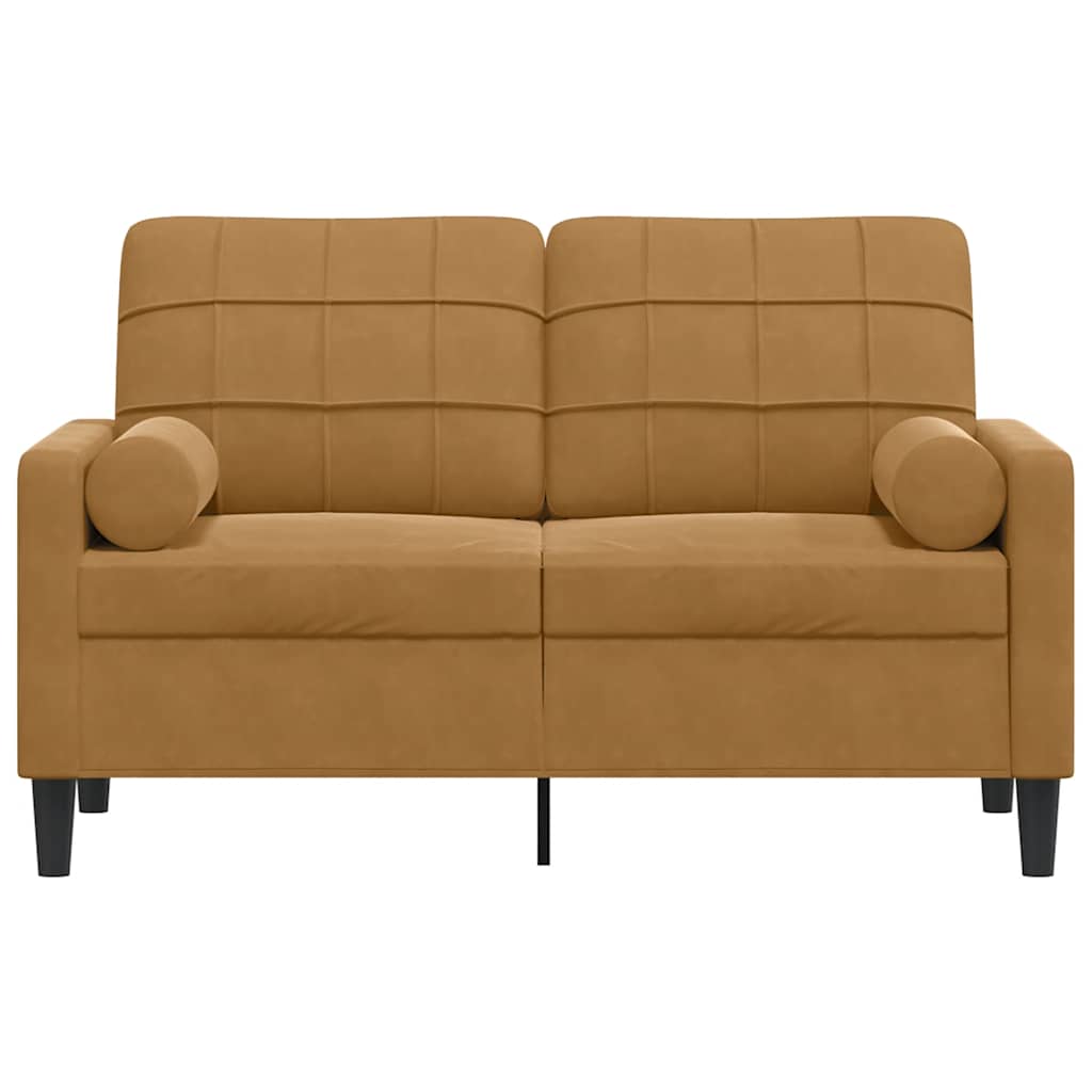 Sofá 2 lugares c/ almofadas decorativas 120 cm veludo castanho