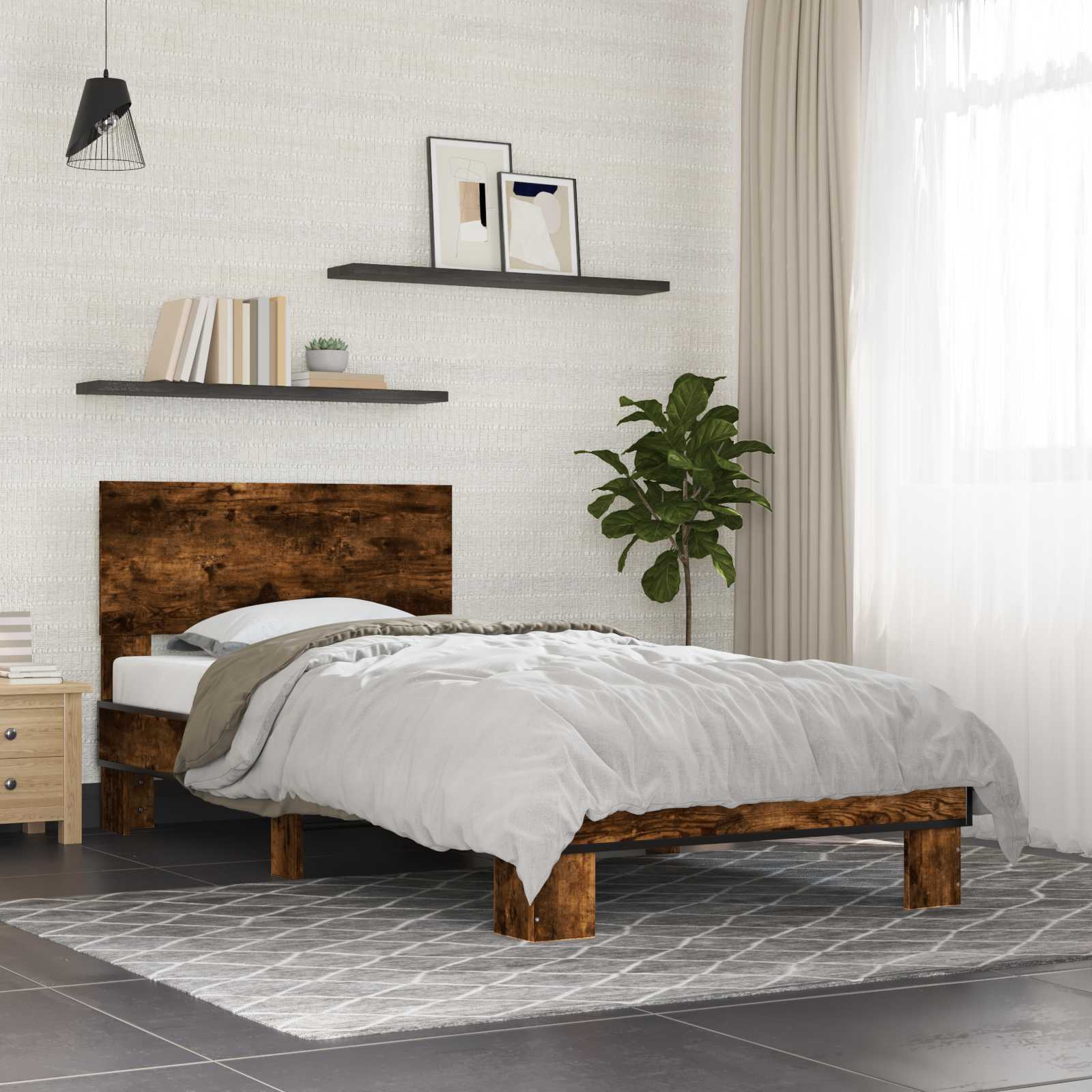 Estrutura de cama com cabeceira carvalho fumado 80 x 200 cm