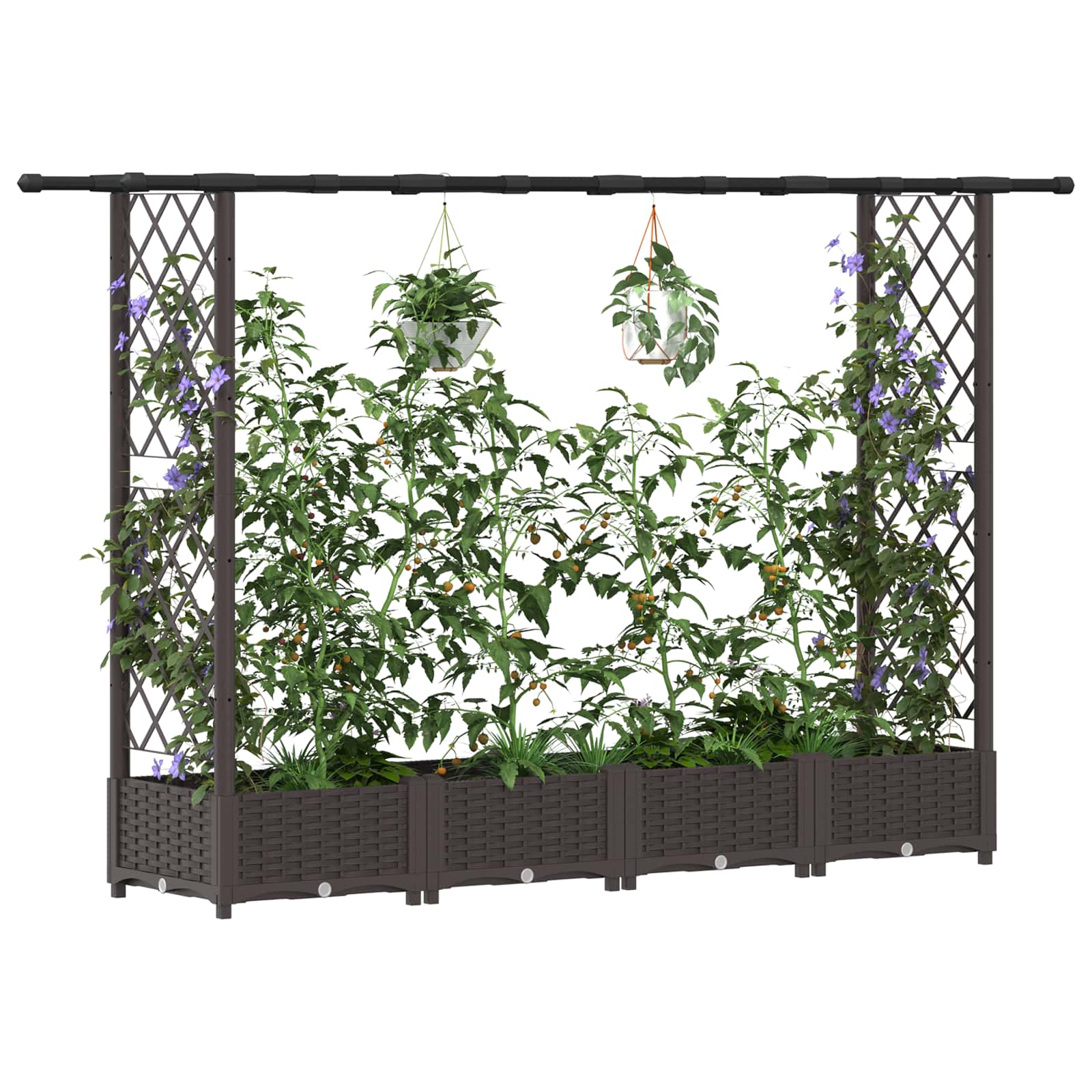 Cama elevada com treliça e telhado castanho 203 x 40 x 121 cm