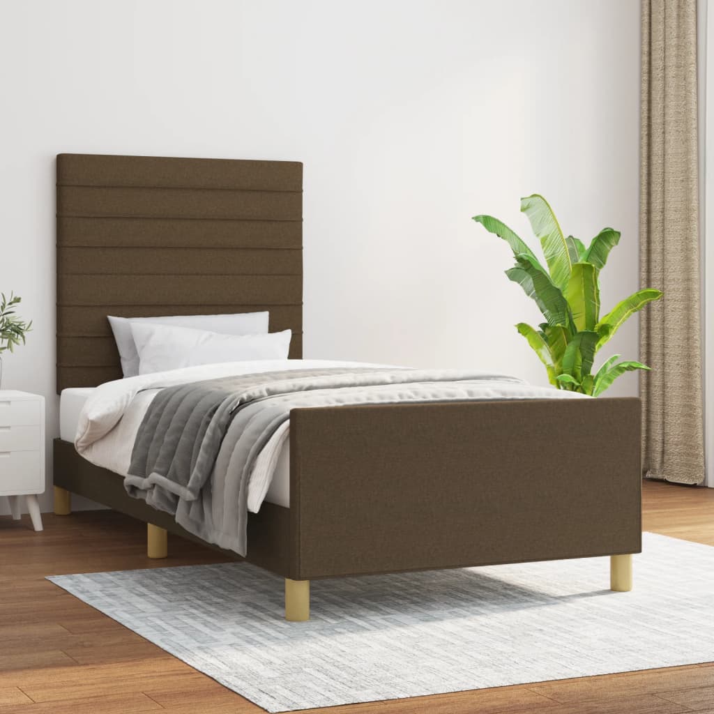 Estrutura de cama sem colchão 100x200 cm tecido castanho-escuro