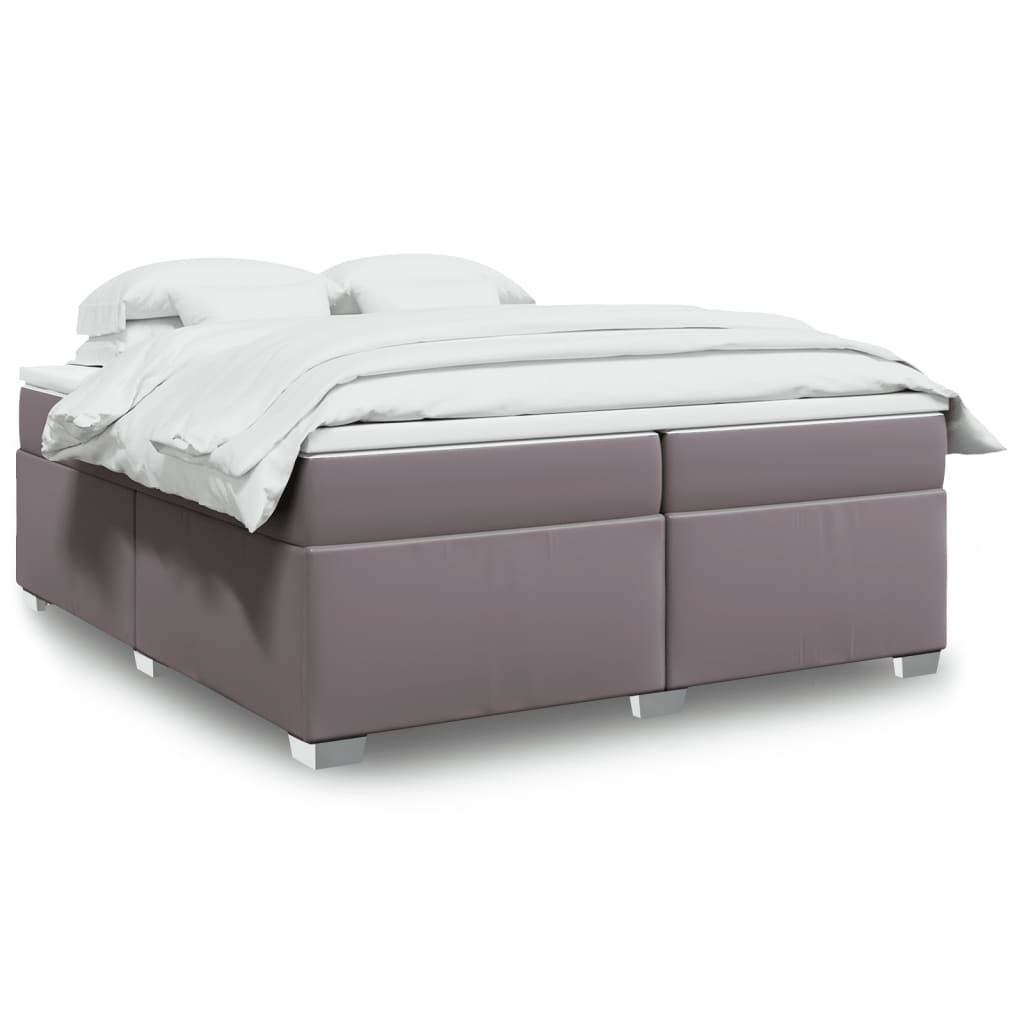 Cama com molas/colchão 200x200 cm couro artificial cinzento