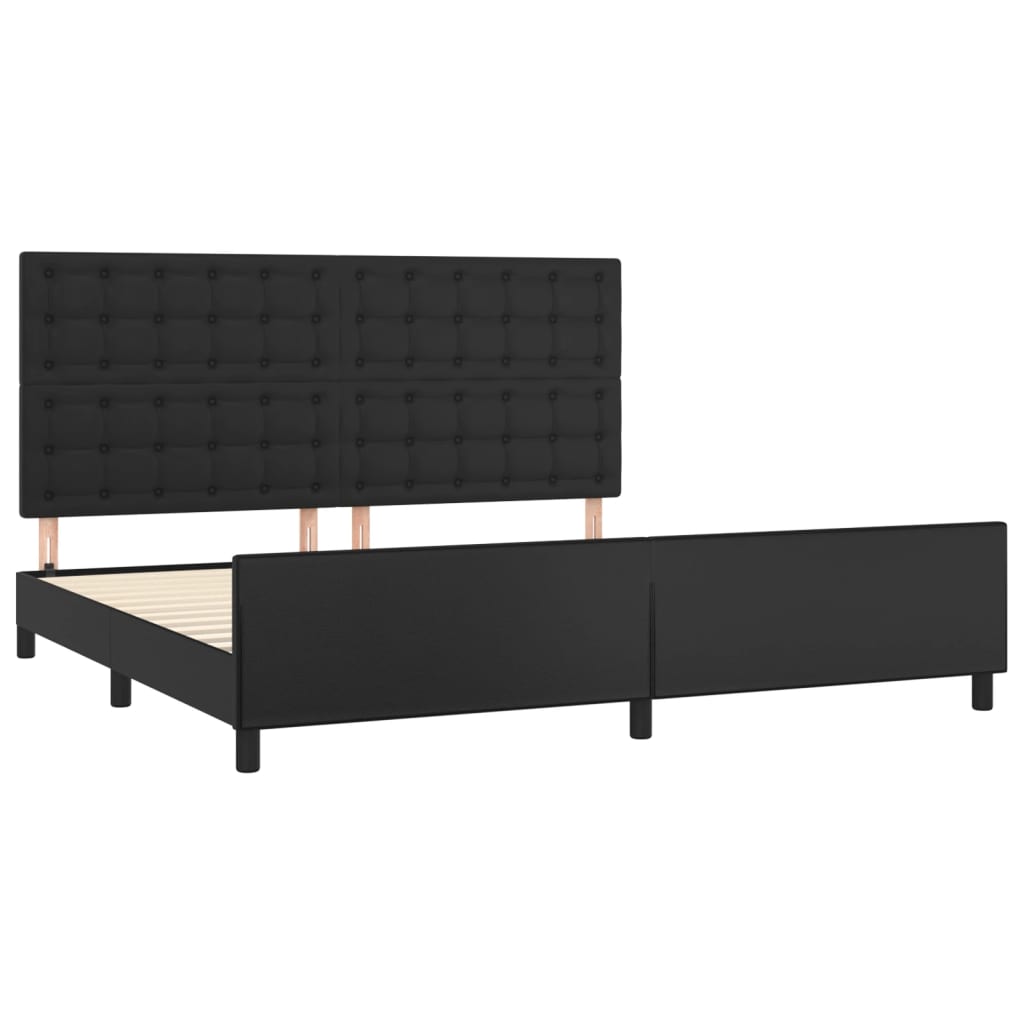 Estrutura cama c/ cabeceira 200x200 cm couro artificial preto