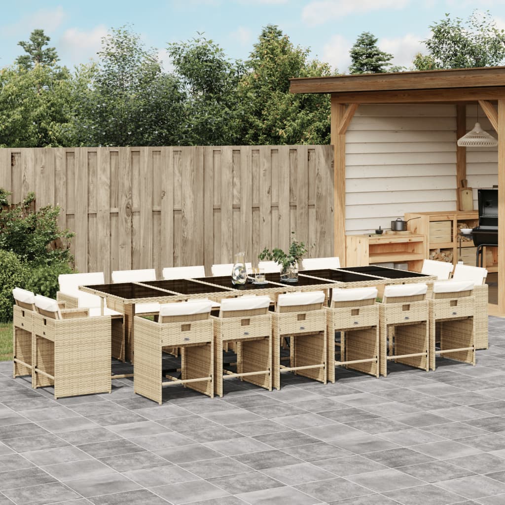 17 Pcs conjunto de jantar p/ jardim c/ almofadões vime PE bege
