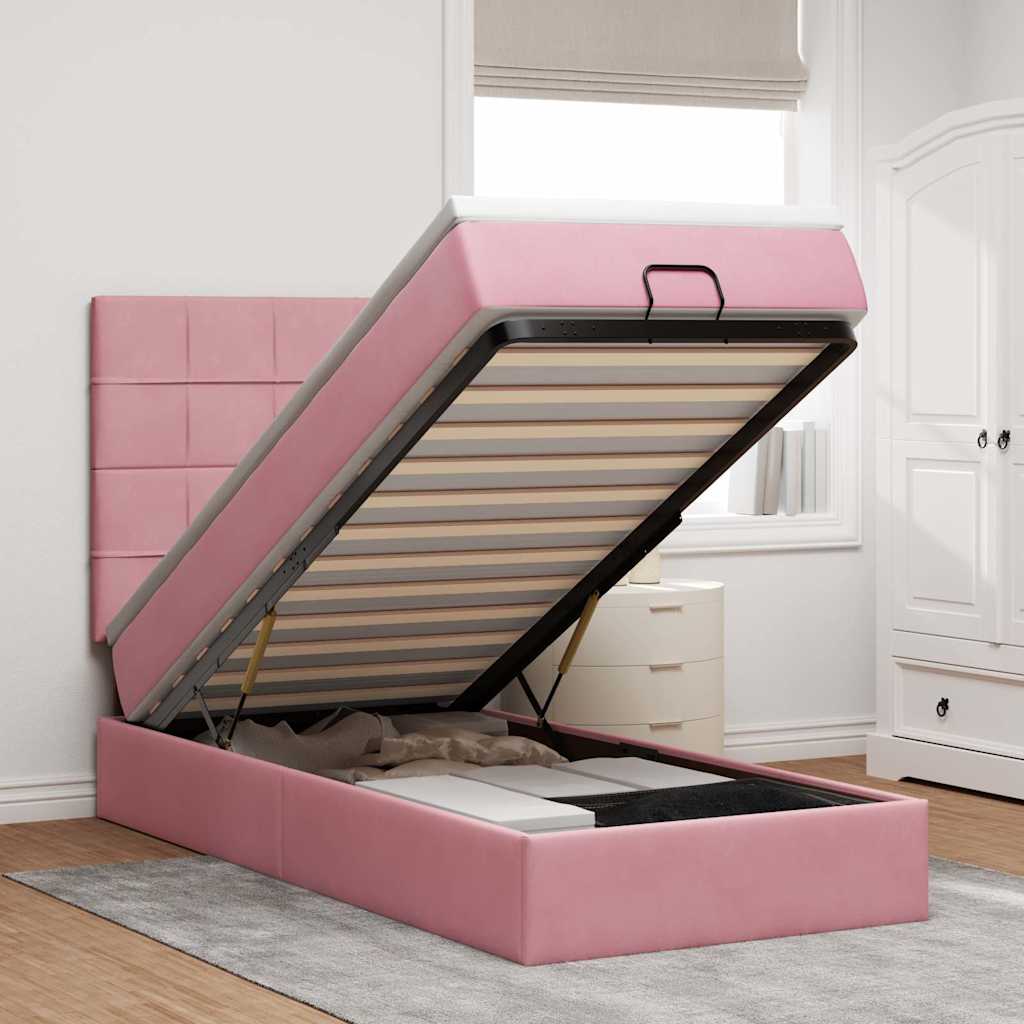 Estrutura de cama otomana com colchões 80x200 cm veludo rosa