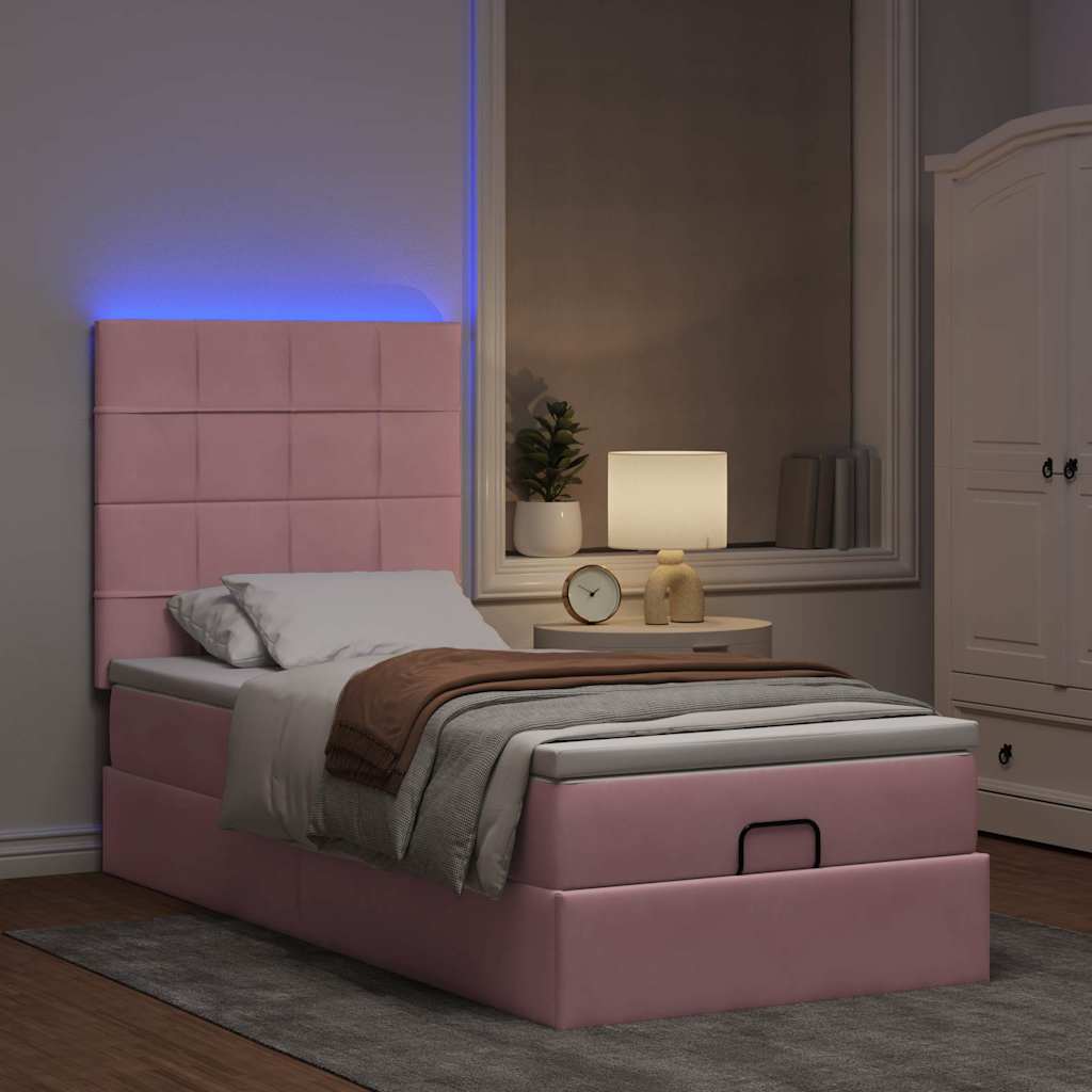 Estrutura de cama otomana com colchões 80x200 cm veludo rosa