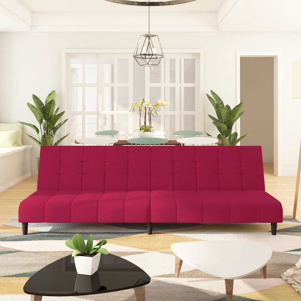 Sofá-cama de 2 lugares veludo vermelho tinto