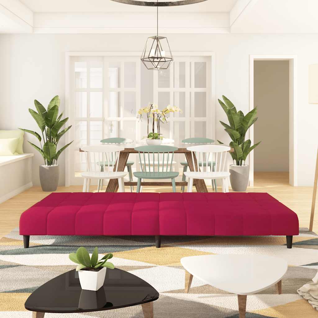 Sofá-cama de 2 lugares veludo vermelho tinto