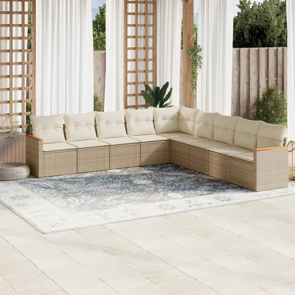 9 Pcs conjunto de sofás p/ jardim com almofadões vime PE bege