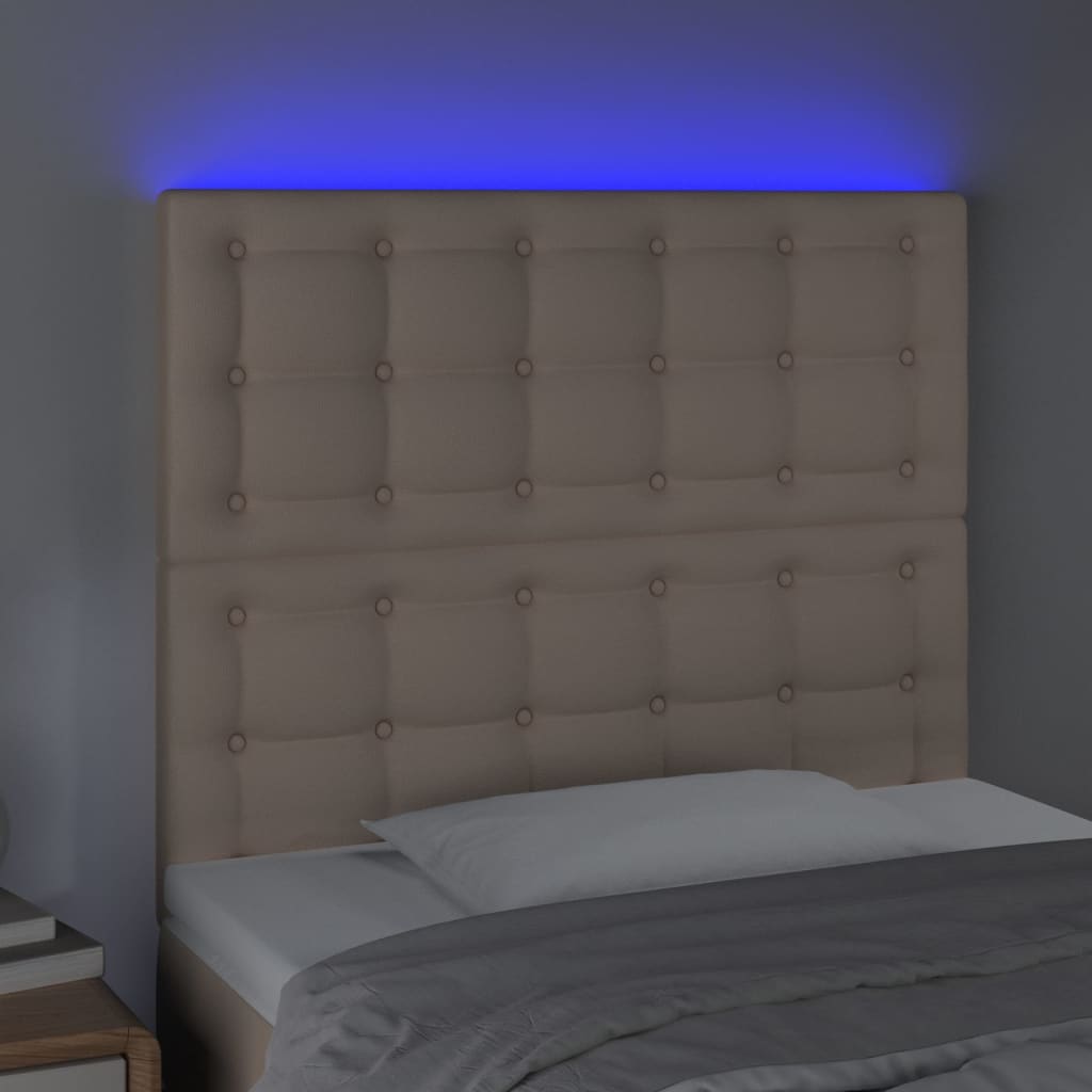 Cabeceira cama c/ LED couro artif. 90x5x118/128 cm cappuccino