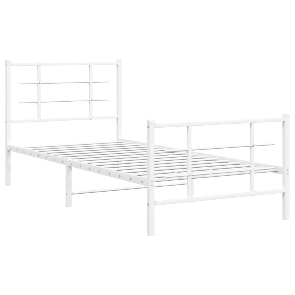 Estrutura de cama com cabeceira e pés 90x190 cm metal branco