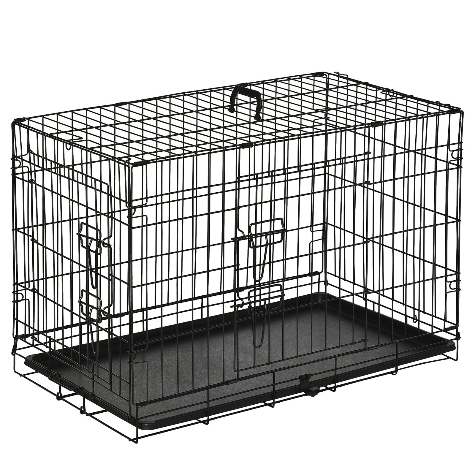 Gaiola para cães com 2 portas gaiola para animais de estimação de arame dobrável com alça de transporte aço 76x46x52cm preto