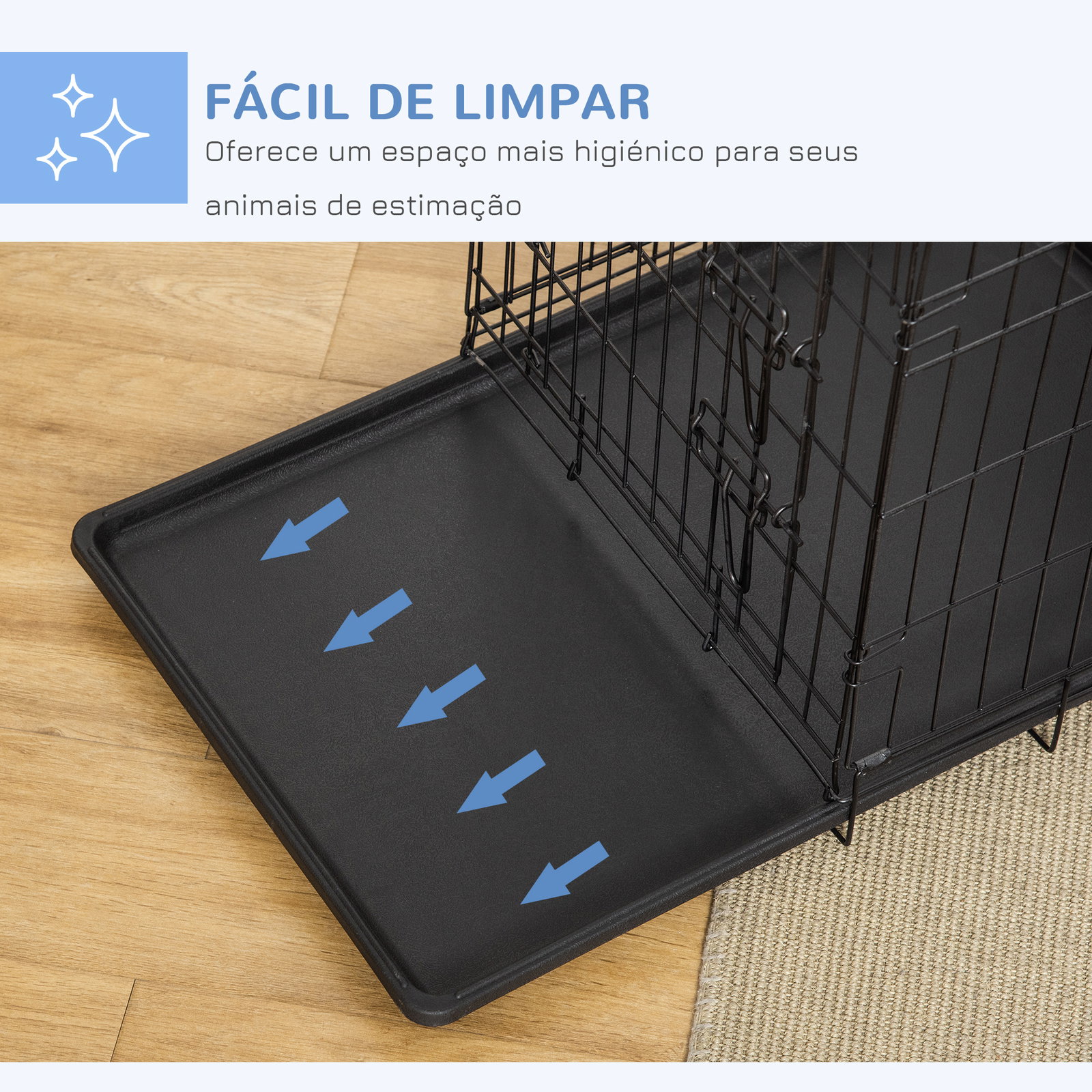 Gaiola para cães com 2 portas gaiola para animais de estimação de arame dobrável com alça de transporte aço 76x46x52cm preto