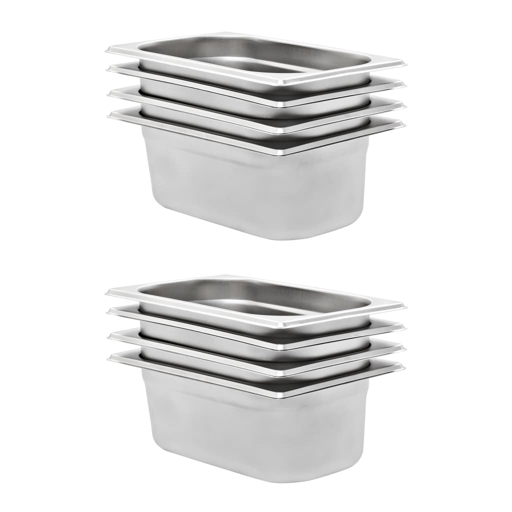 Recipientes gastronorm 8 pcs gn 1/4 100 mm aço inoxidável