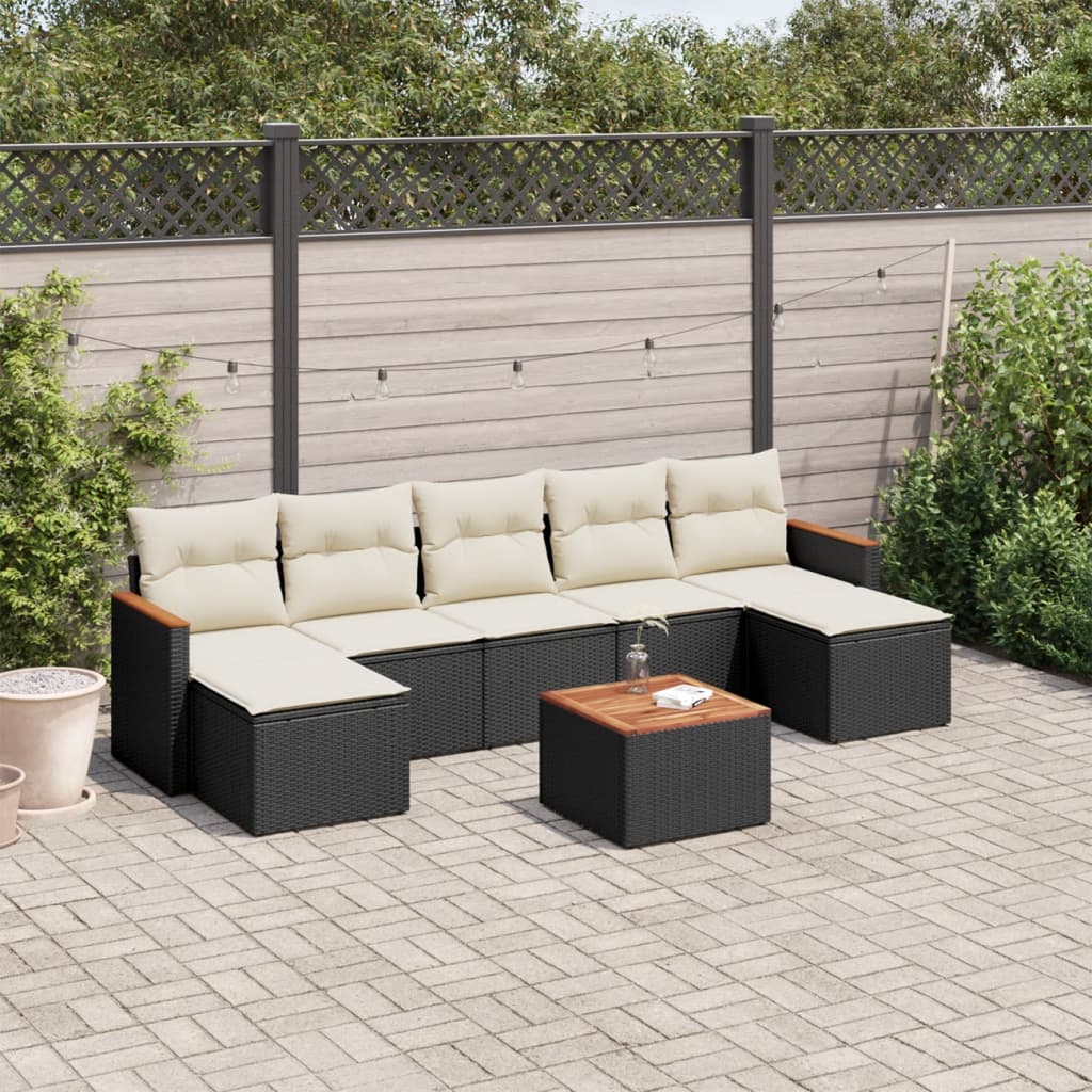8 Pcs conjunto sofás de jardim com almofadões vime PE preto