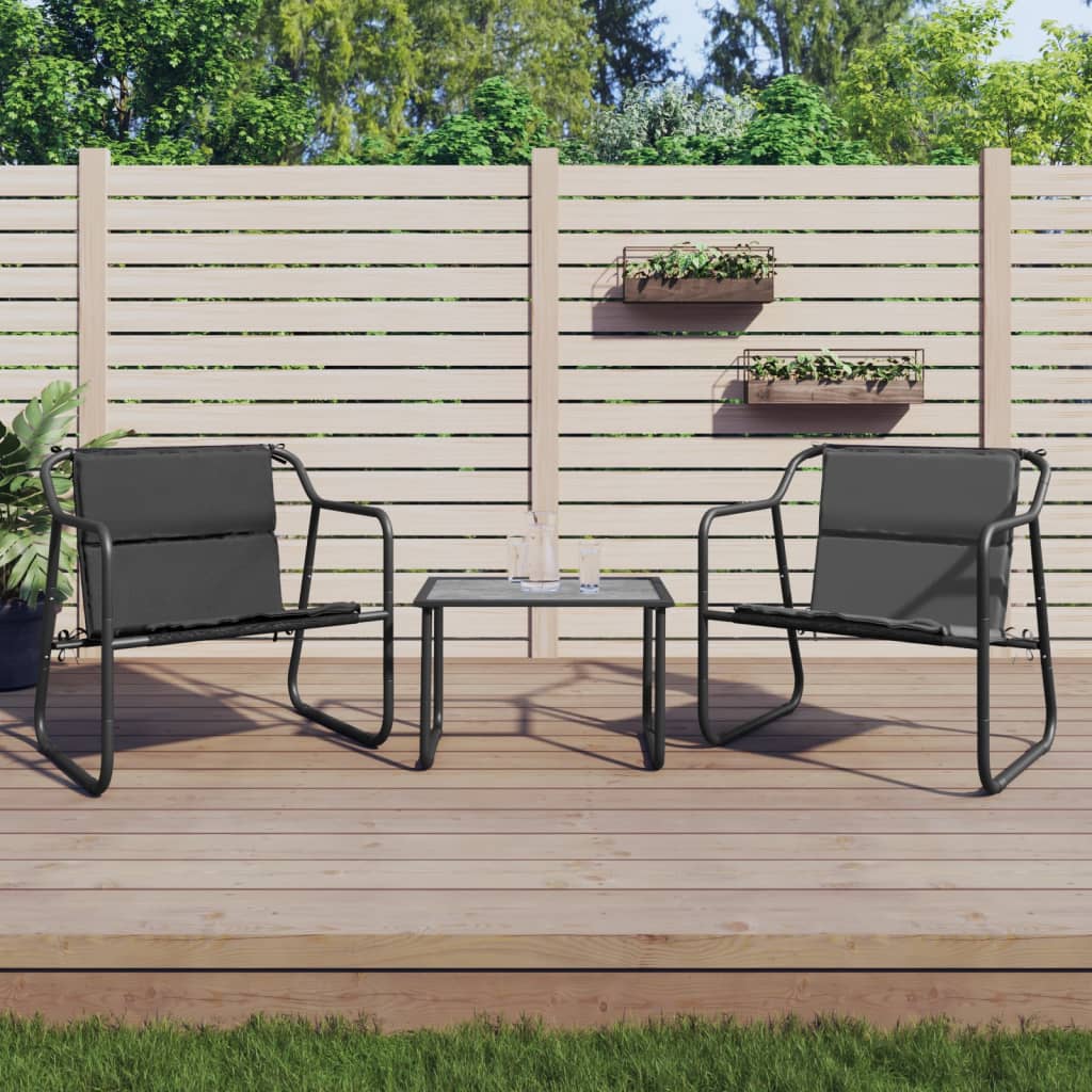 3 Pcs conjunto lounge de jardim com almofadões aço antracite