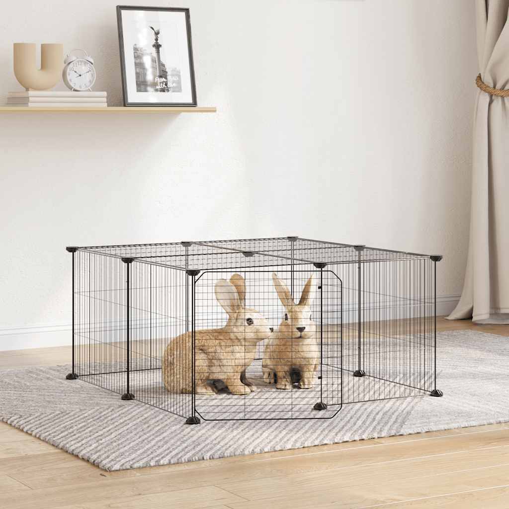 Gaiola p/ animais de 12 painéis c/porta 35x35 cm aço preto