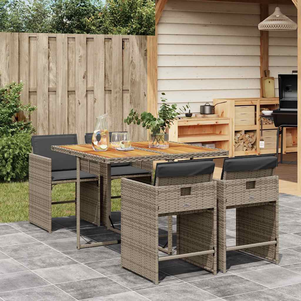 5 Pcs conjunto de jantar p/ jardim c/ almofadões vime PE cinza