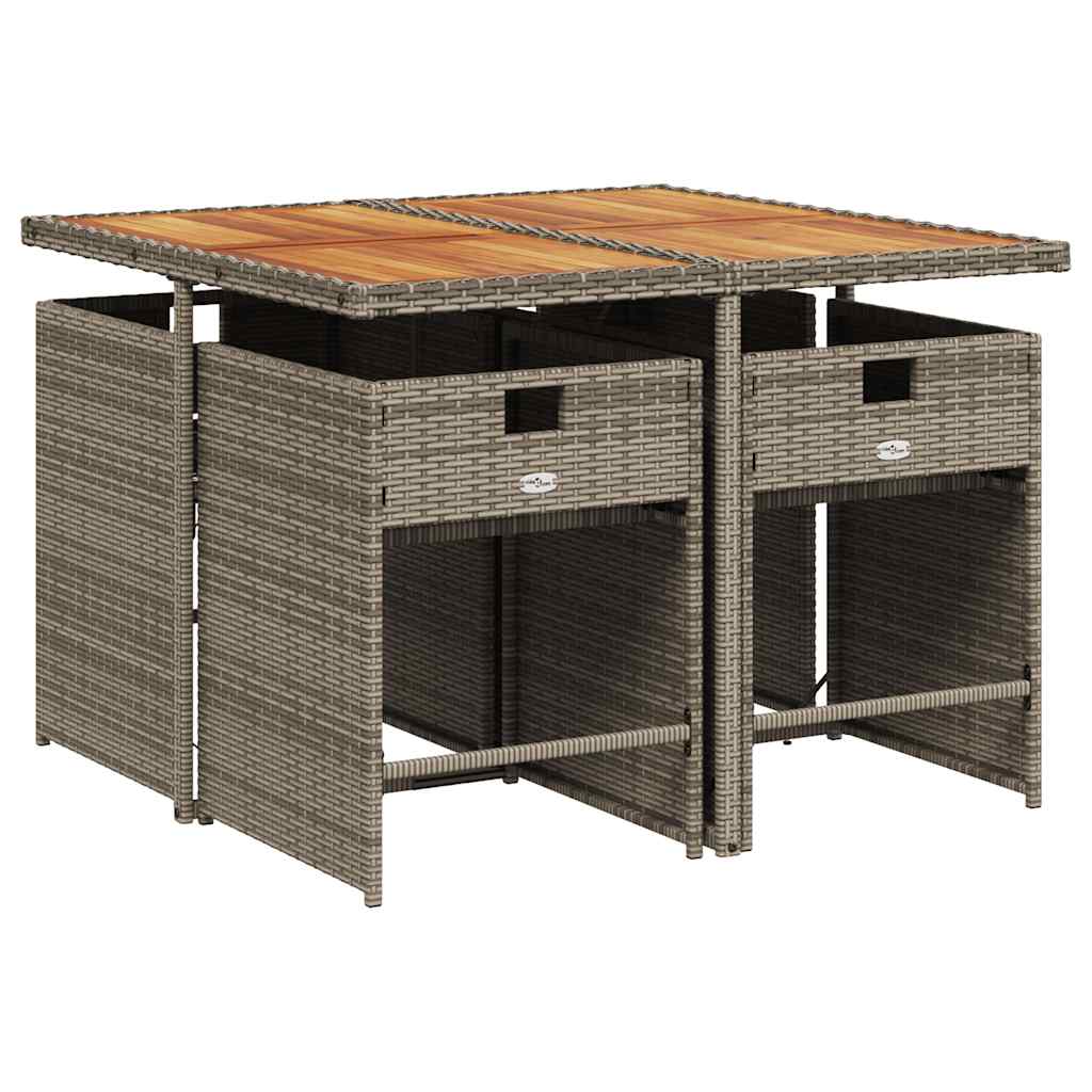 5 Pcs conjunto de jantar p/ jardim c/ almofadões vime PE cinza
