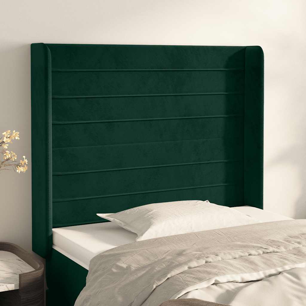 Cabeceira cama c/ abas veludo 93x16x118/128 cm verde-escuro