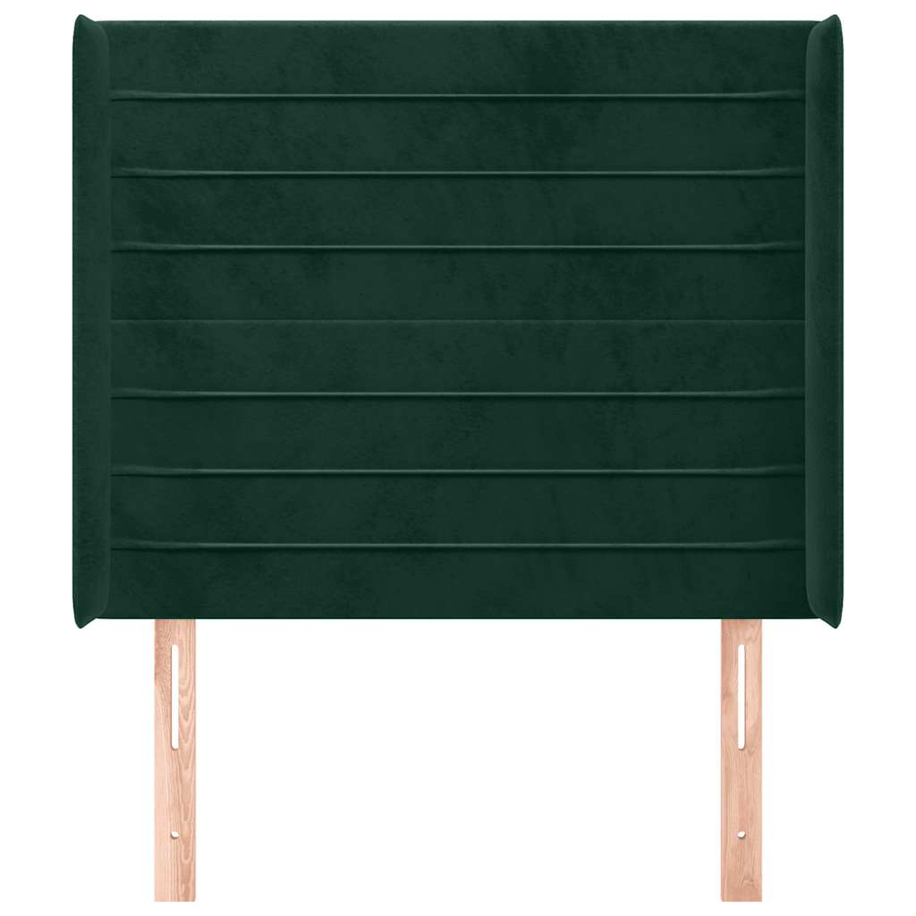 Cabeceira cama c/ abas veludo 93x16x118/128 cm verde-escuro