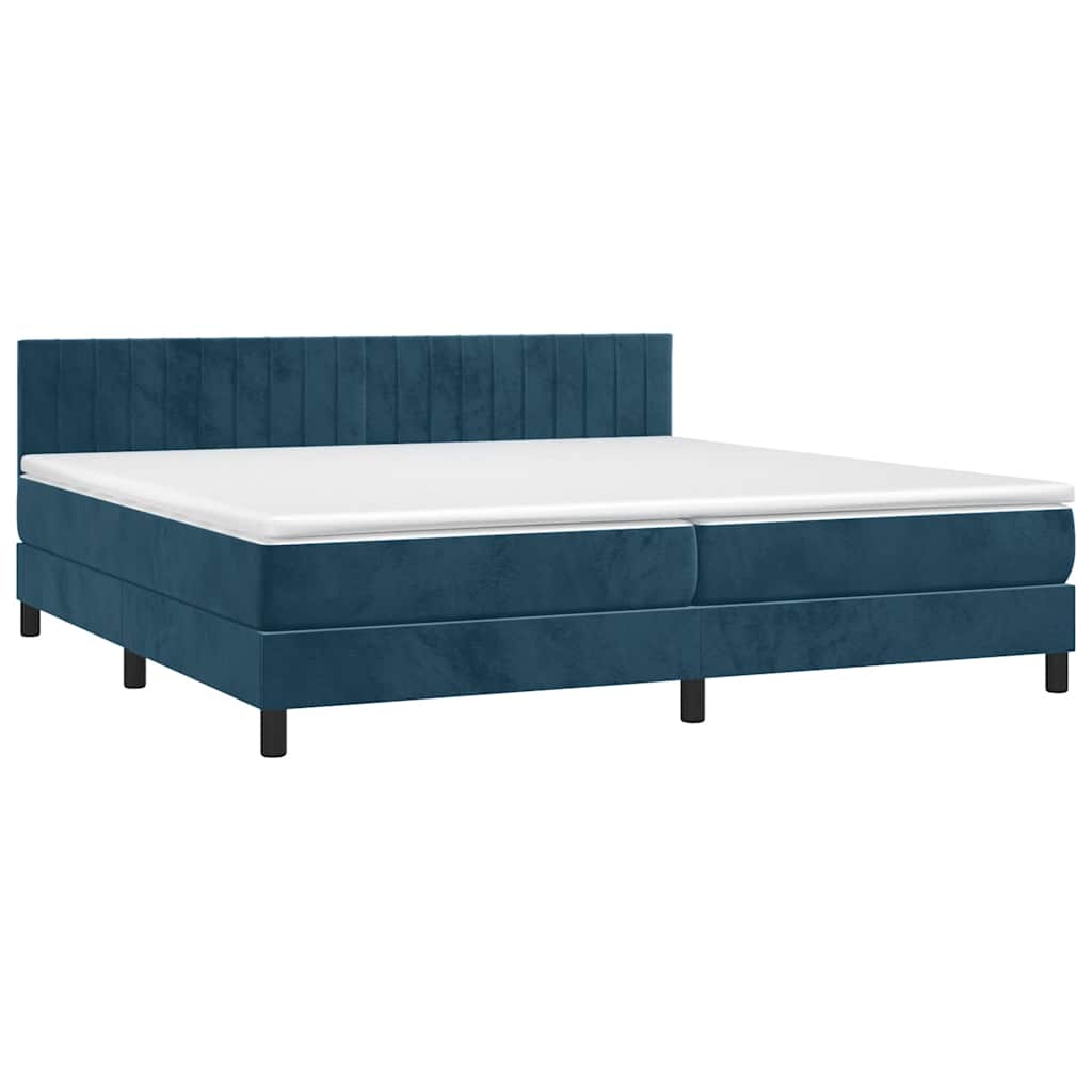 Cama box spring c/ colchão/LED 200x200 cm veludo azul-escuro
