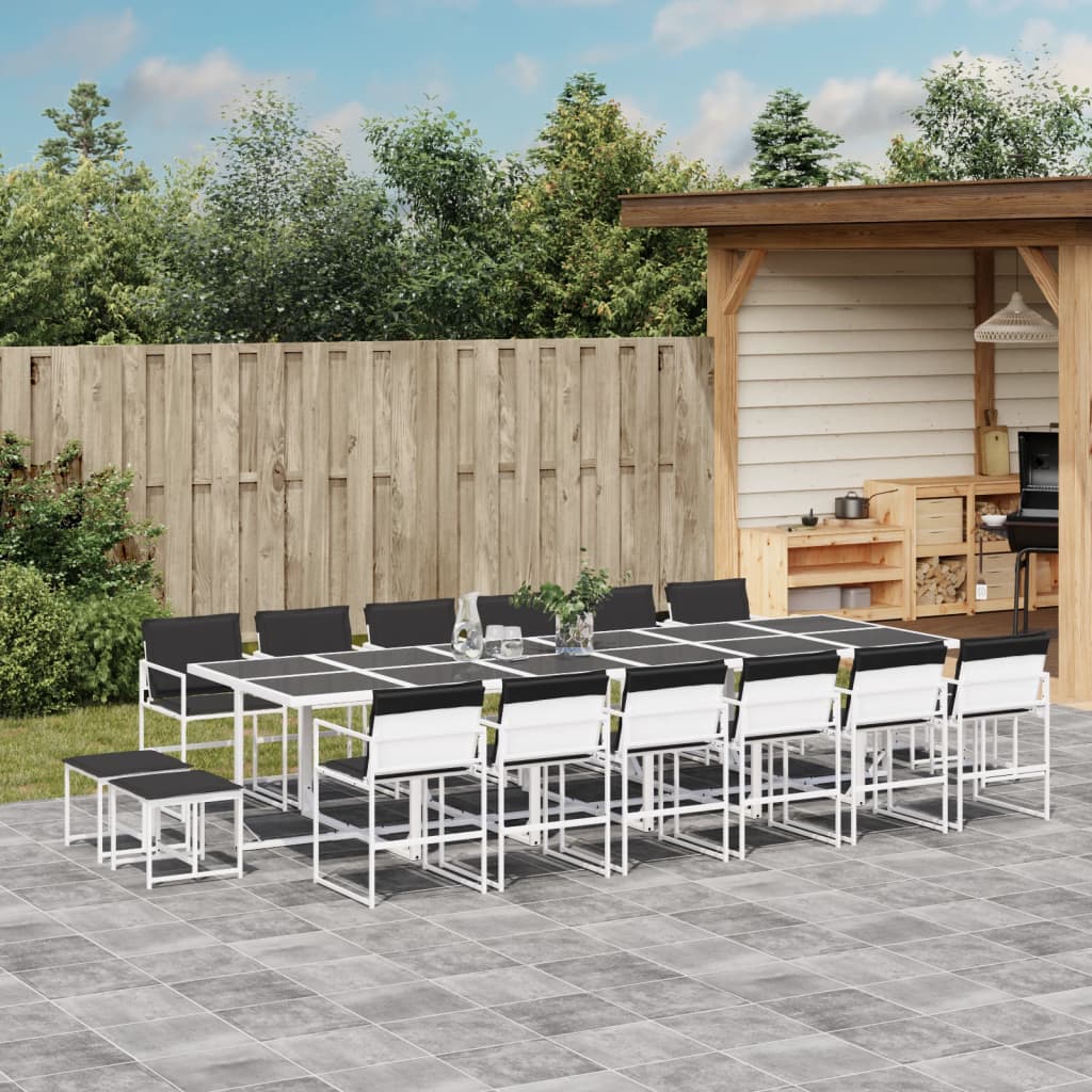 17 Pcs conj. de jantar p/ jardim c/ almofadões textilene branco