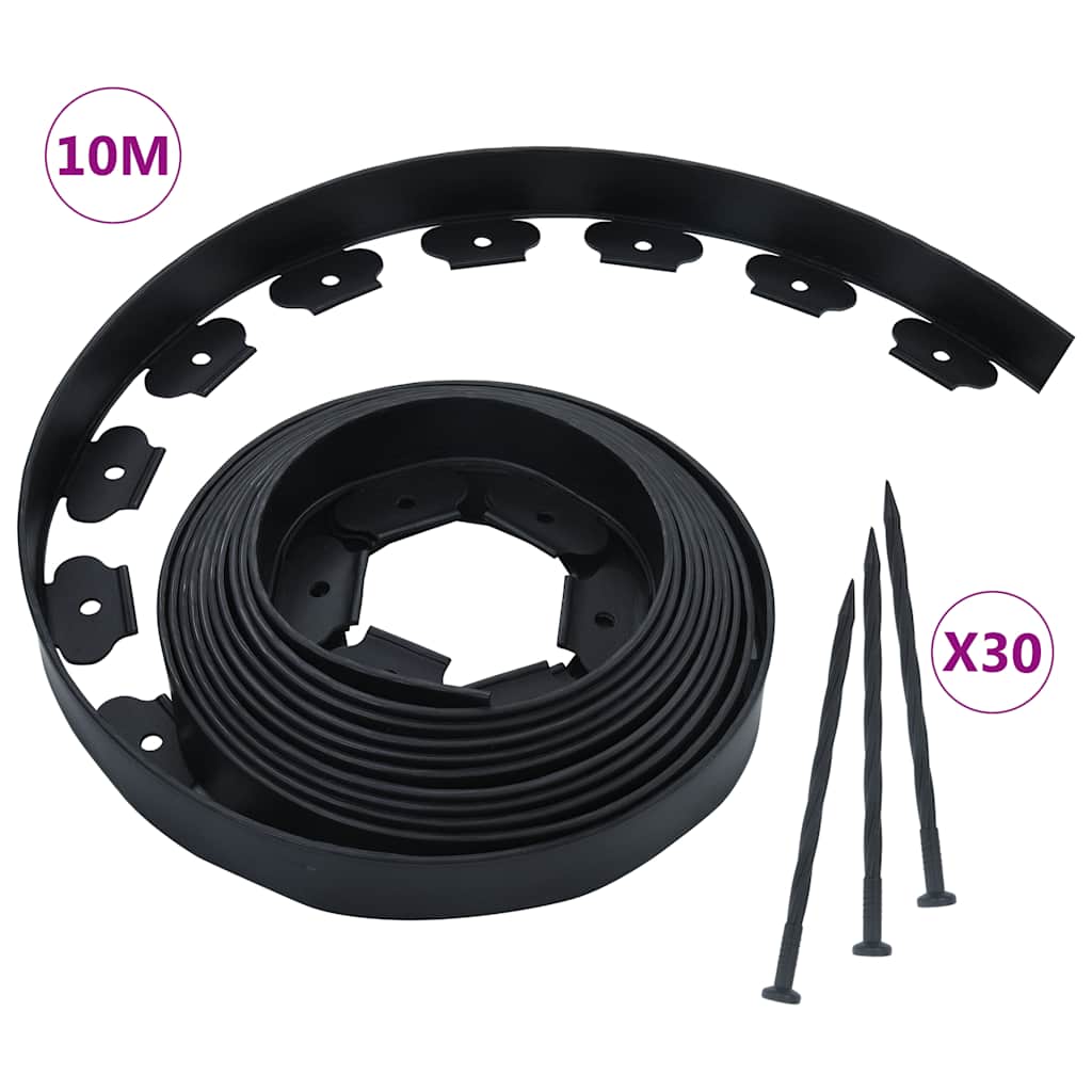 Borda de relvado flexível com 30 pinos 10 m 5 cm