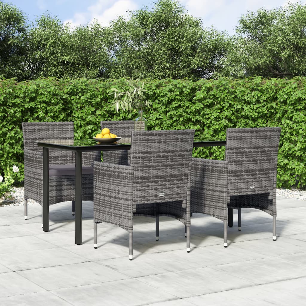 5 Pcs conjunto de jantar jardim com almofadões cinzento/preto