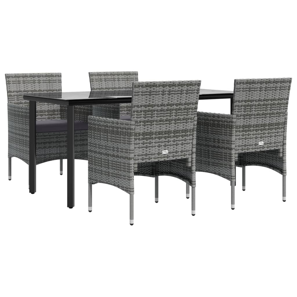 5 Pcs conjunto de jantar jardim com almofadões cinzento/preto