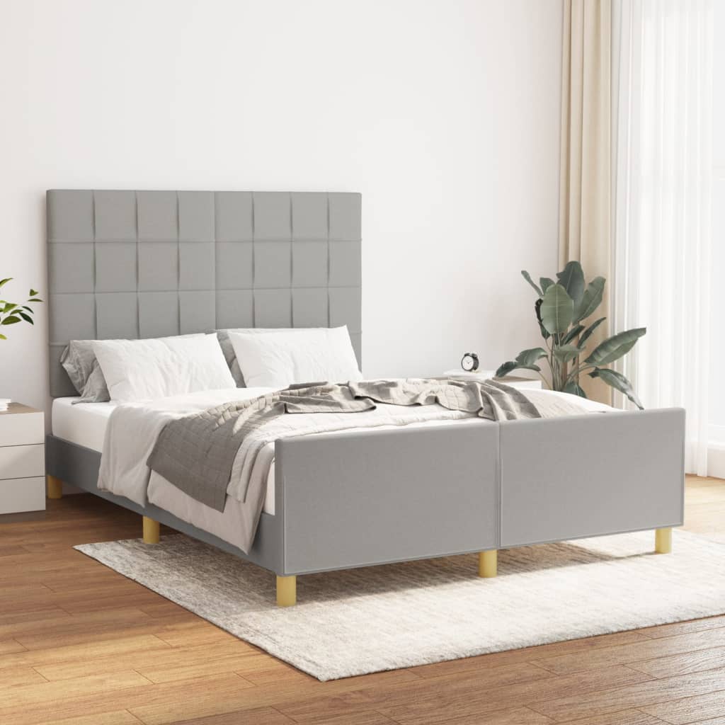 Estrutura de cama sem colchão 140x190 cm tecido cinzento-claro