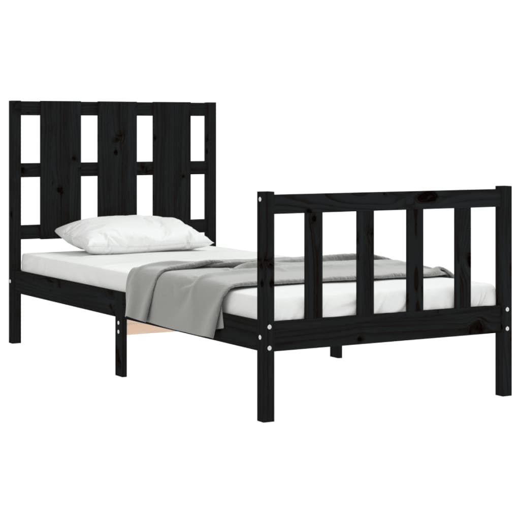 Estrutura cama de solteiro c/ cabeceira madeira maciça preto